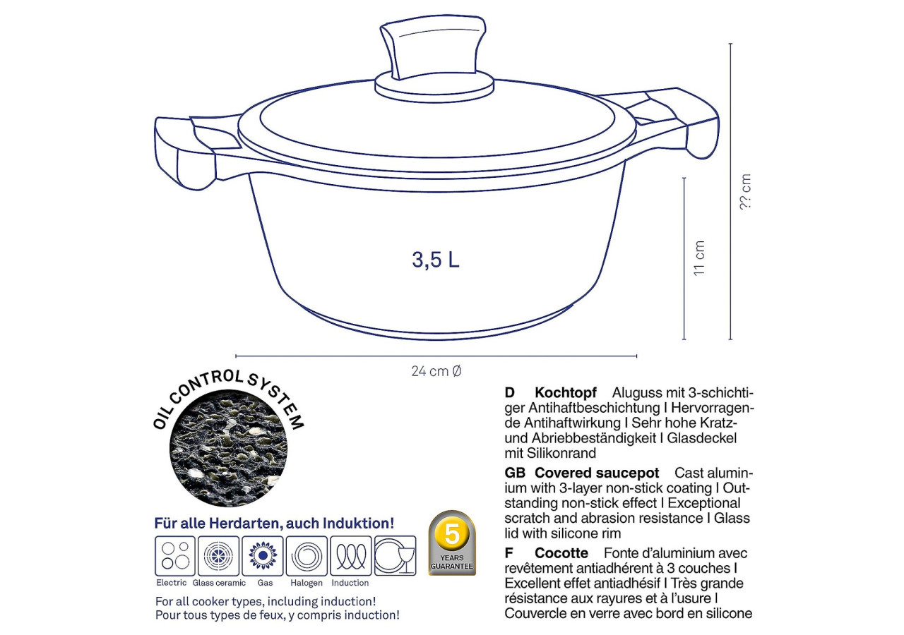 Cocotte STELLA NOVA - 3,5 litres avec couvercle et poignée Souftouch - KE 122194 - Kela Keuken