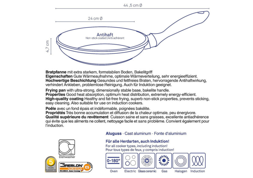 Poêle Kerros 24 cm - Antiadhésive et Durable - KE 151507 - Kela Keuken