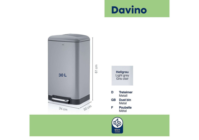 Poubelle Davino avec Pédale - 30 litres au design élégant - KE 109072 - Kela Badkamer Poubelle Davino avec Pédale - 30 litres au design élégant - KE 109072 - Kela Badkamer