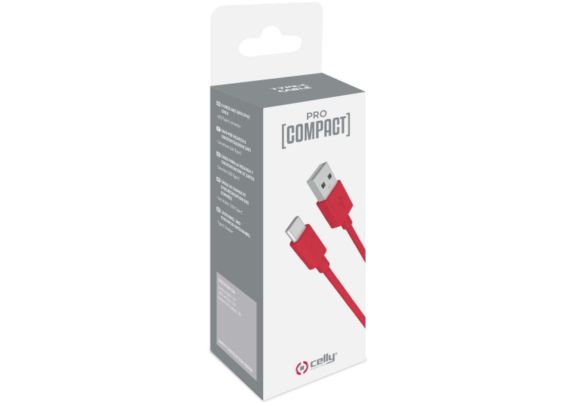Câble USB Type-C ProCompact - 1 mètre Rouge - CE 750604 - Celly