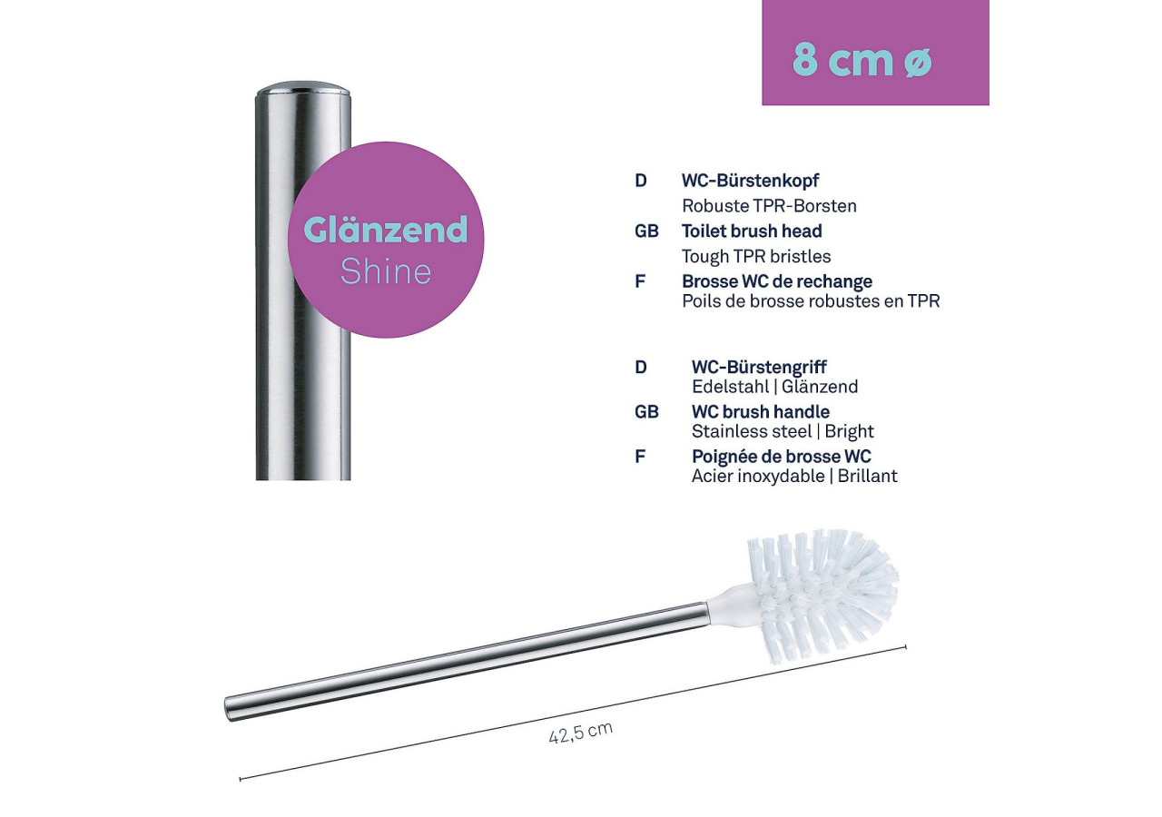 Brosse de Toilette - 42,5 cm avec Manche en Acier Inoxydable - KE 201448 - Kela Badkamer