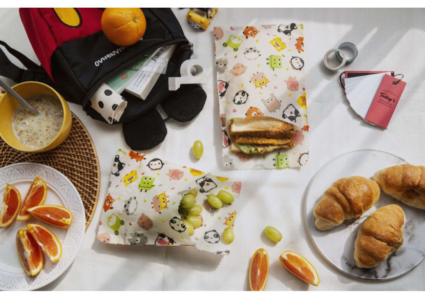 Sac à Lunch ENFANTS - Set de 2 en cire d'abeille - BW 741553 - Bee's Wax Sac à Lunch ENFANTS - Set de 2 en cire d'abeille - BW 741553 - Bee's Wax