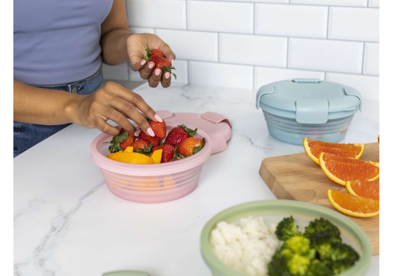 Bols Plats Pliables avec Couvercle - 1065 ml Denim - ST 408977 - Stojo