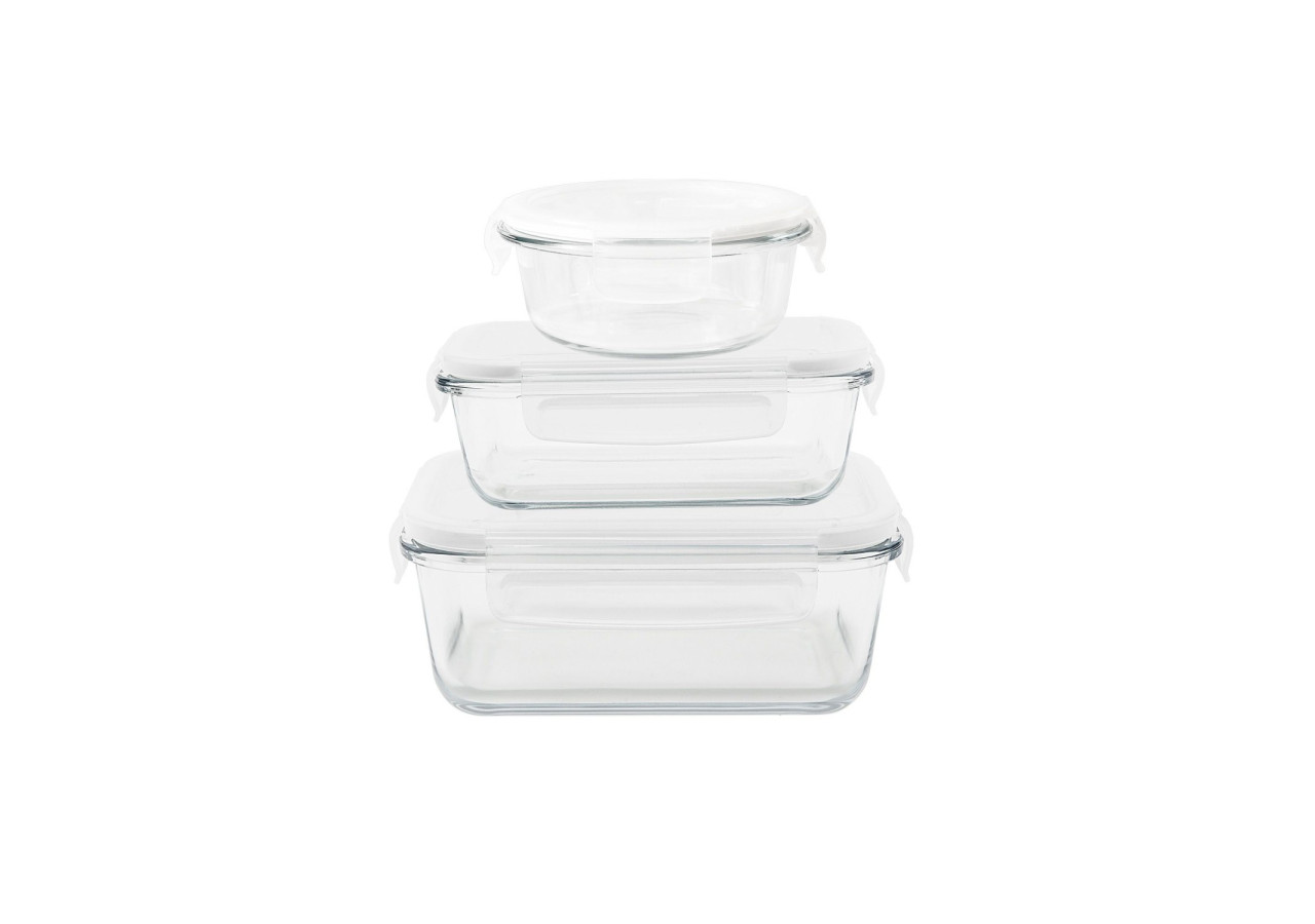 Set de boîtes de conservation en verre - 3 tailles pratiques - PE 813776 - Pebbly