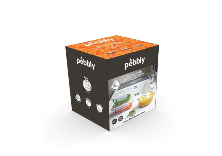 Set de boîtes de conservation en verre - 3 tailles pratiques - PE 813776 - Pebbly 2
