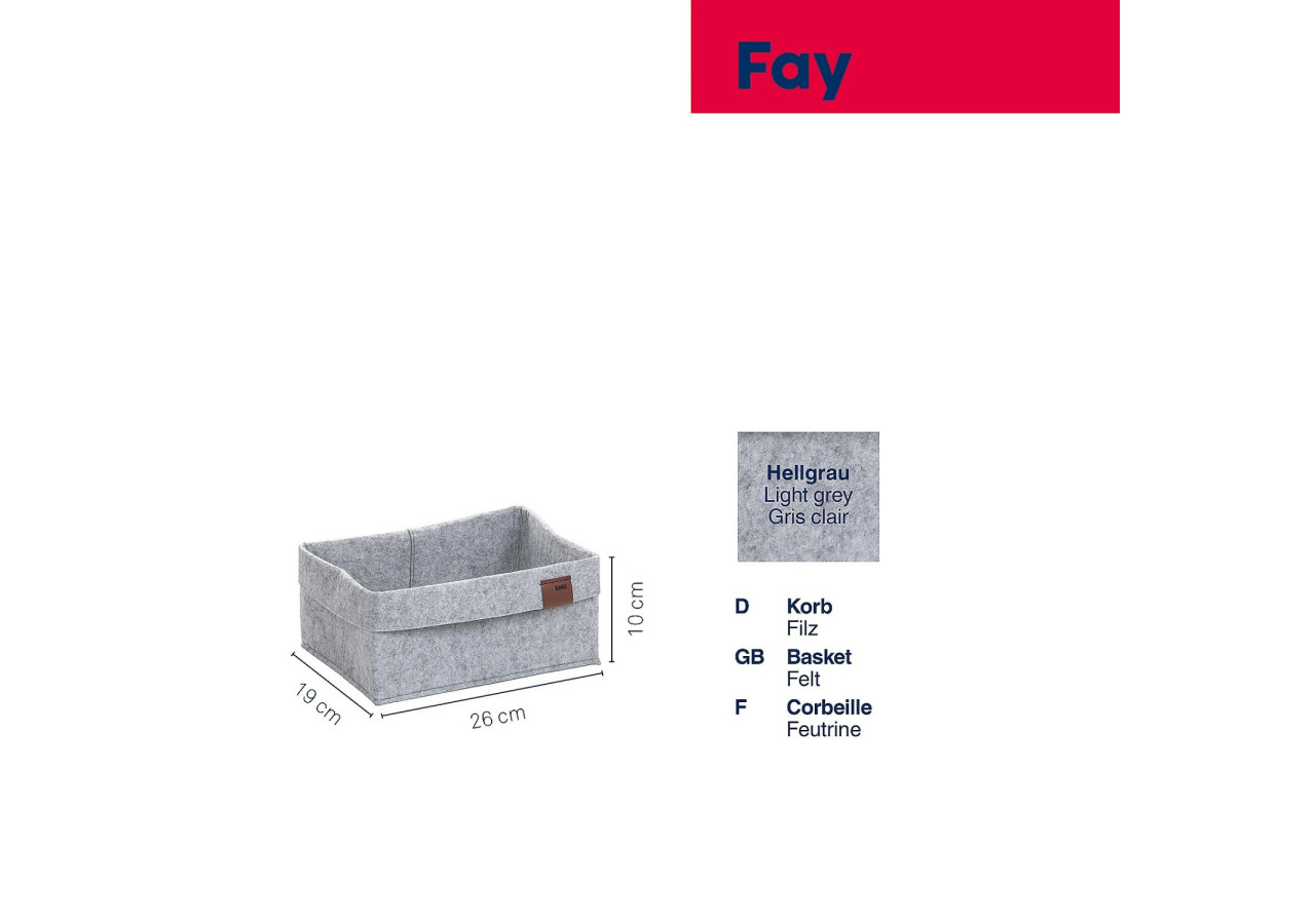 Panier Fay 26x19x12 cm - Organisateur en feutre élégant - KE 244605 - Kela Badkamer