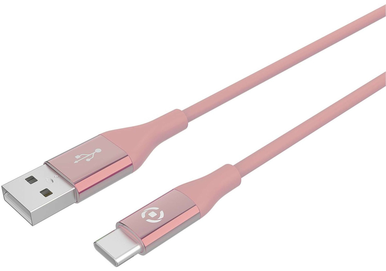 Câble USB-C 1 m - Rose, silicone doux au toucher - CE 745648 - Celly