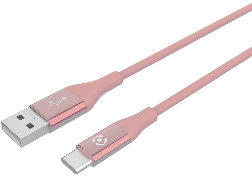 Câble USB-C 1 m - Rose, silicone doux au toucher - CE 745648 - Celly