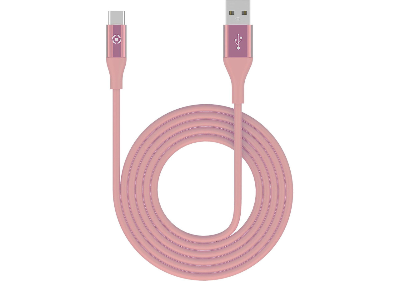 Câble USB-C 1 m - Rose, silicone doux au toucher - CE 745648 - Celly