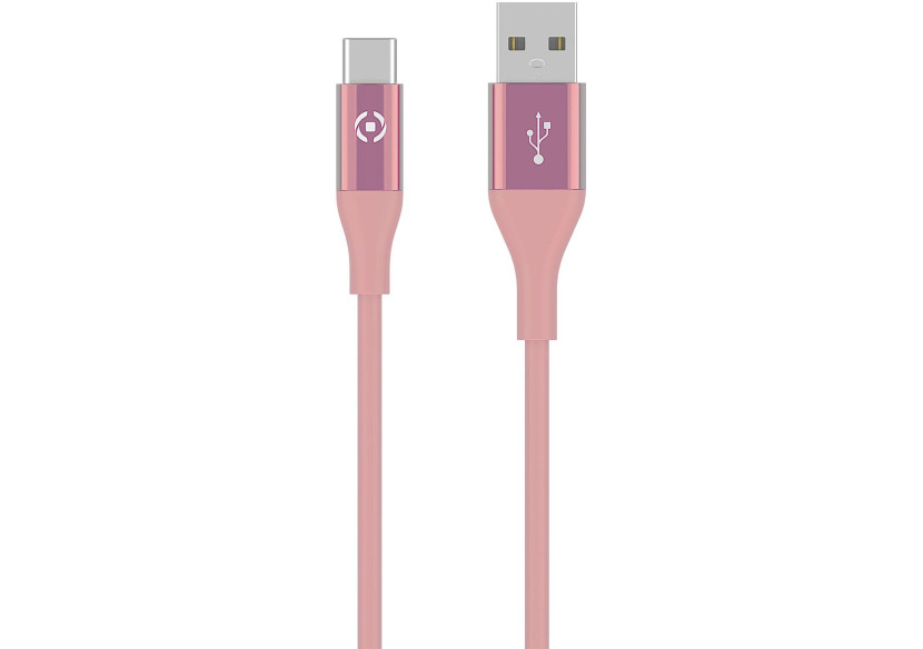 Câble USB-C 1 m - Rose, silicone doux au toucher - CE 745648 - Celly