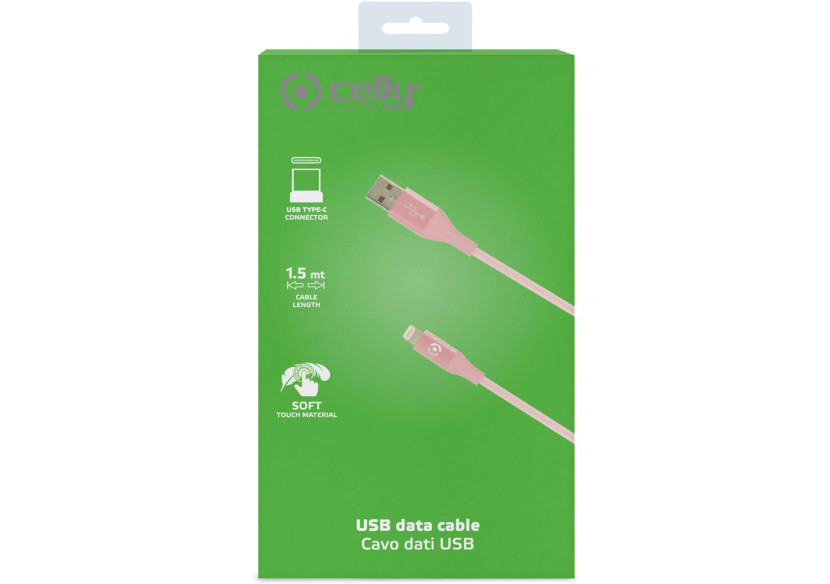 Câble USB-C 1 m - Rose, silicone doux au toucher - CE 745648 - Celly