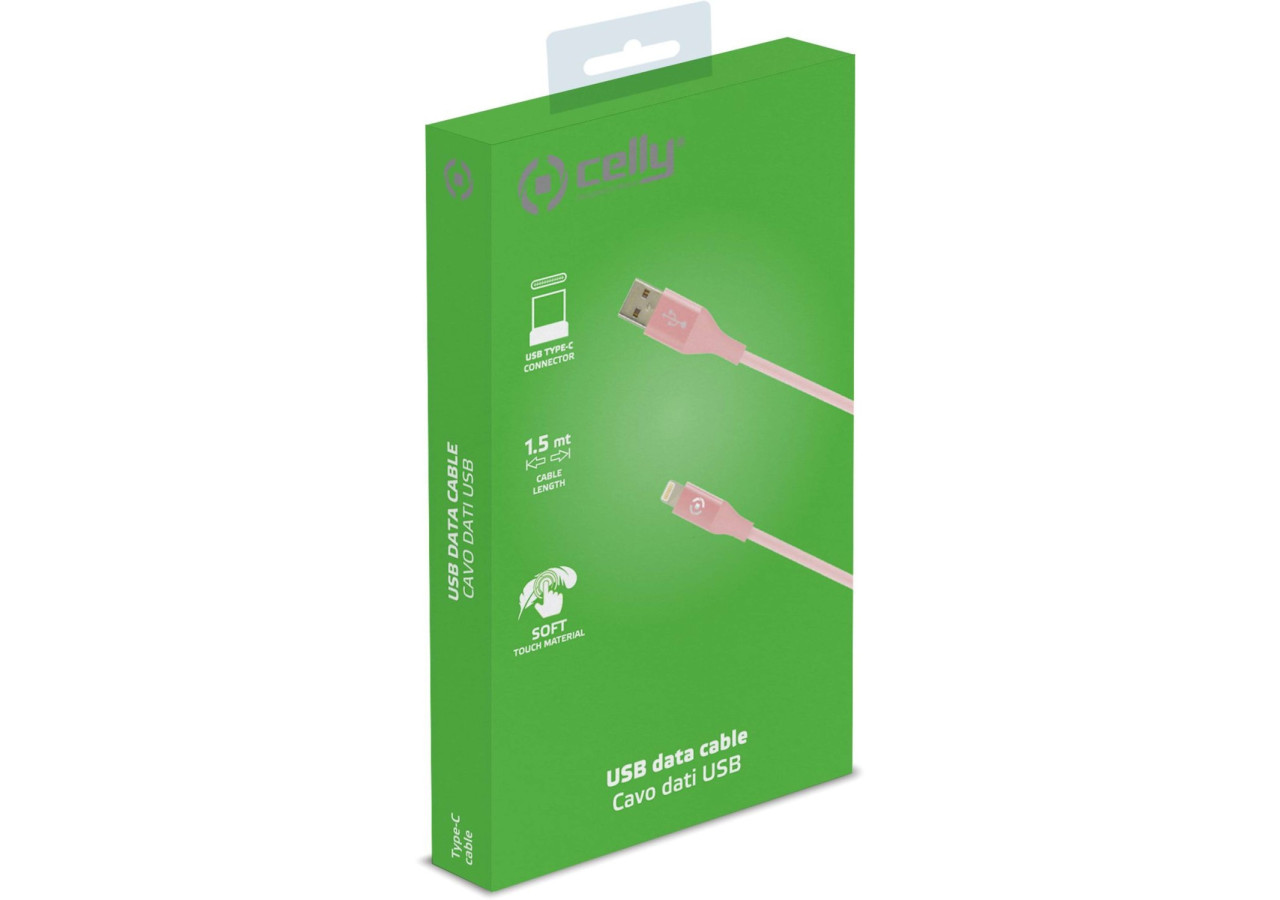 Câble USB-C 1 m - Rose, silicone doux au toucher - CE 745648 - Celly