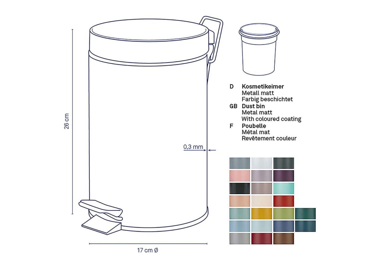 Poubelle Pédale 3 Litres - Design Mauve Bleu - KE 242922 - Kela Badkamer