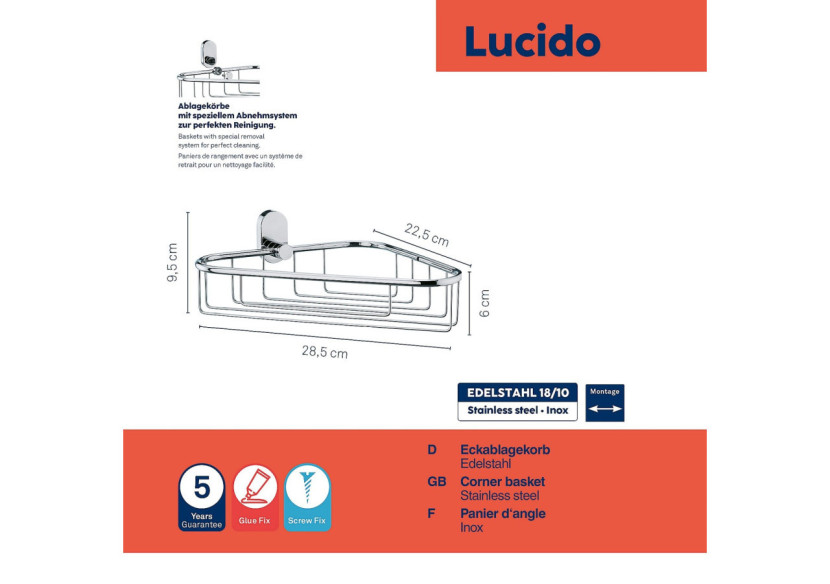Panier de Douche Lucido - Acier Inoxydable 28,5 x 22,5 cm - KE 226885 - Kela Badkamer Panier de Douche Lucido - Acier Inoxydable 28,5 x 22,5 cm - KE 226885 - Kela Badkamer