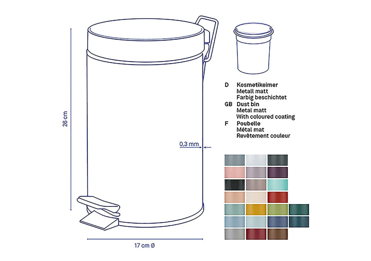 Poubelle Monaco avec Pédale - Capacité de 3 litres, design épuré - KE 181603 - Kela Badkamer