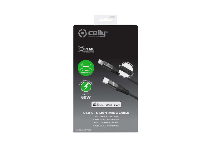 Câble USB-Lightning et USB-C - 1 mètre Celly Extreme - CE 764557 - Celly
