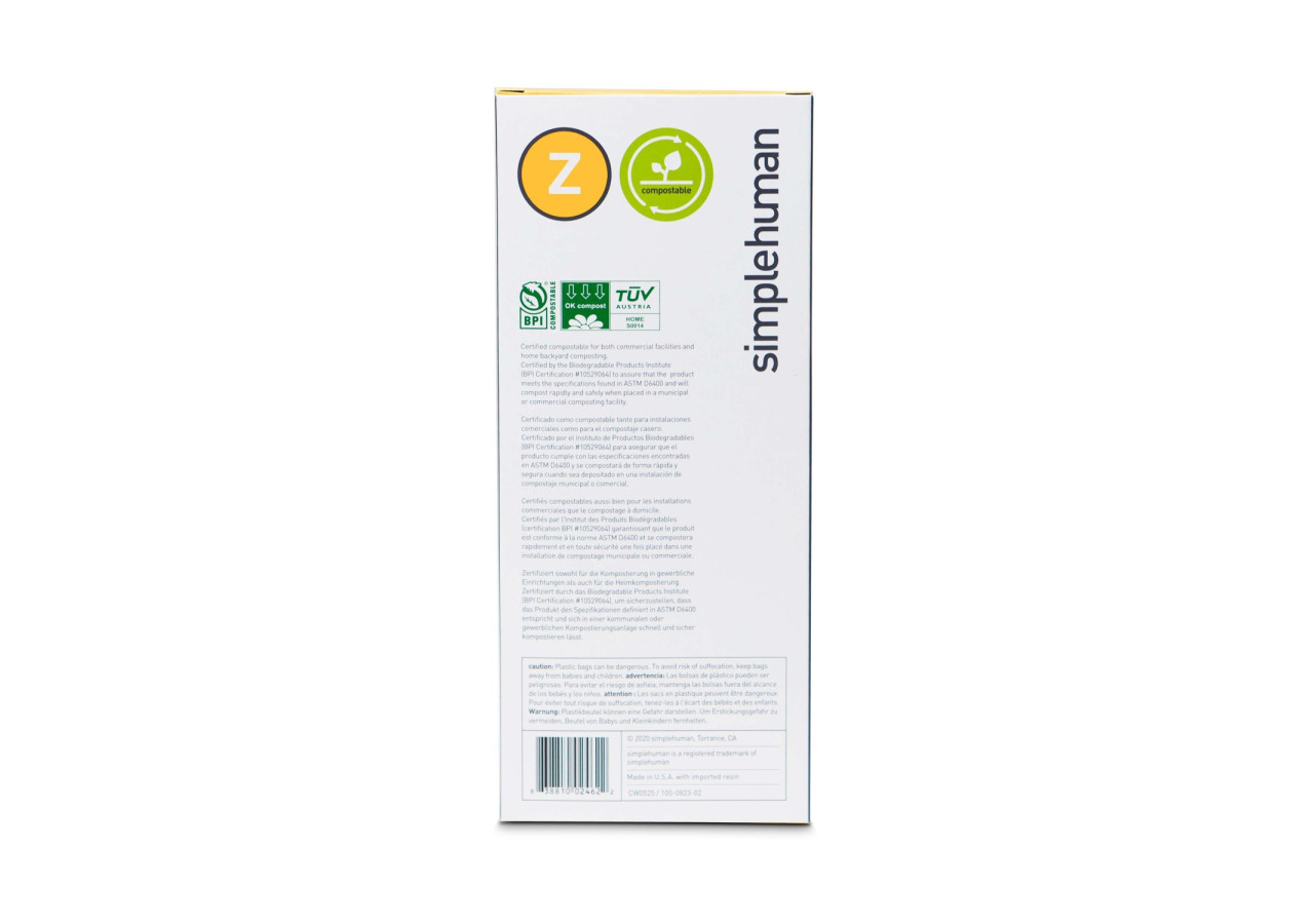 Sacs à Déchets Code Z 4 Litres - Compostables, paquet de 30 - SH 024622 - Simplehuman