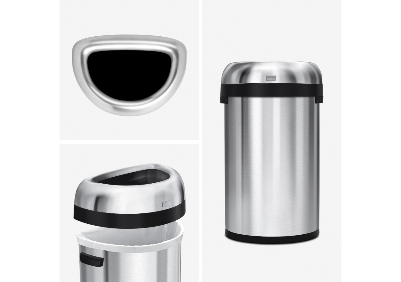 Poubelle Bullet Open - Design demi-rond 60 litres en inox - SH 013459 - Simplehuman