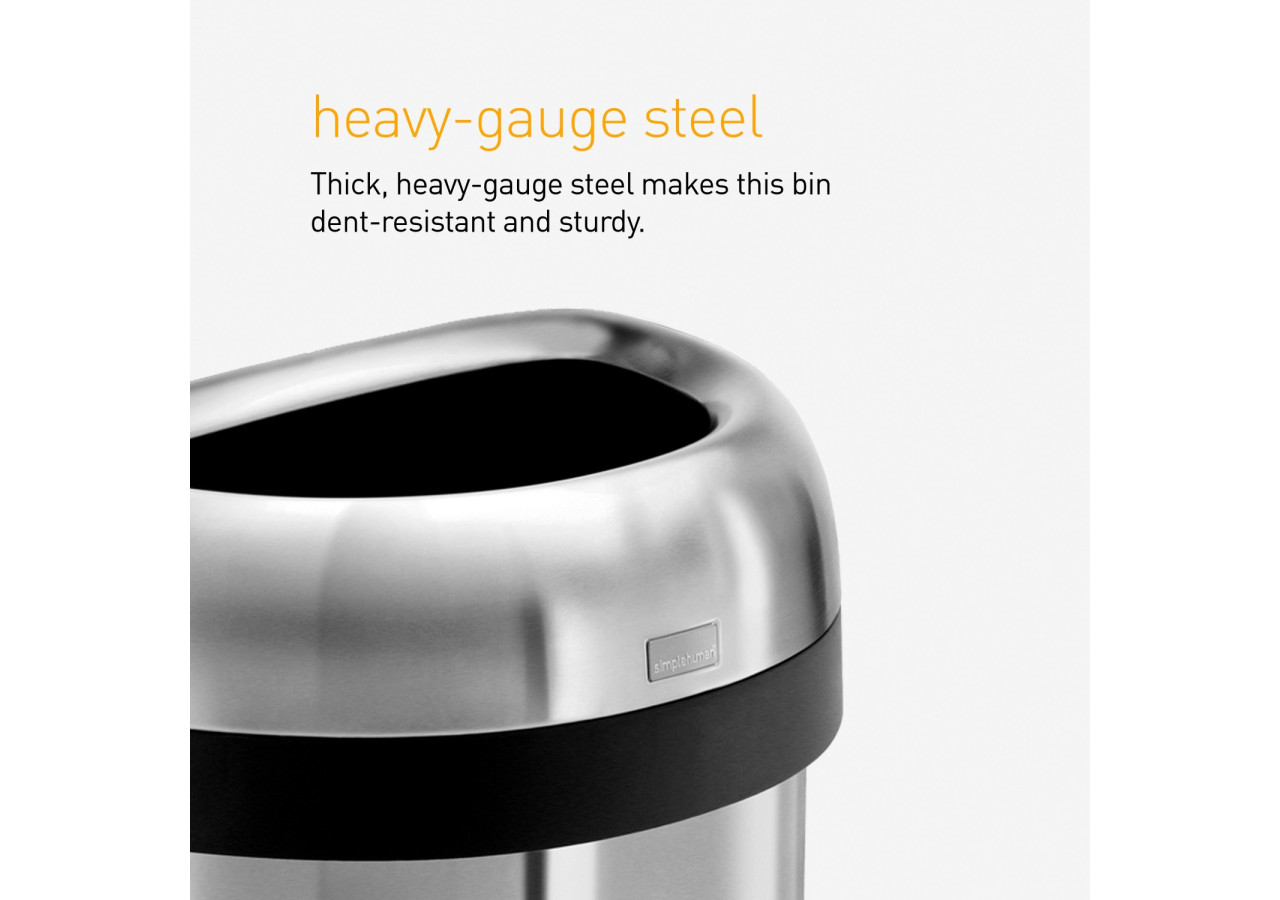Poubelle Bullet Open - Design demi-rond 60 litres en inox - SH 013459 - Simplehuman