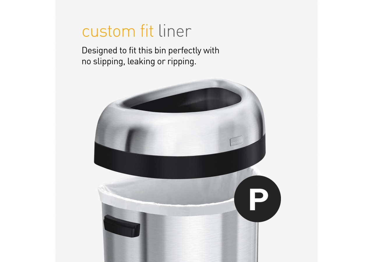 Poubelle Bullet Open - Design demi-rond 60 litres en inox - SH 013459 - Simplehuman