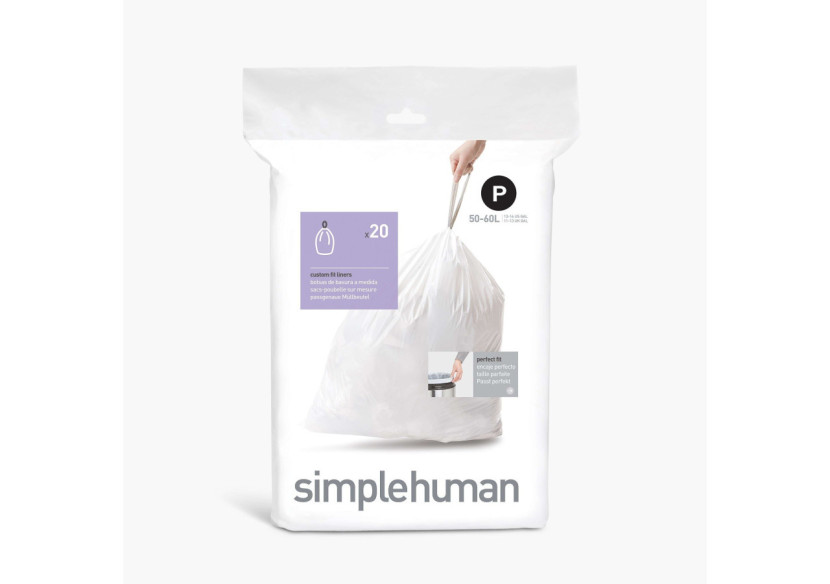 Sac poubelle Code P 50-60 L - Pack de 20 pièces, ultra-résistant - SH 003269 - Simplehuman Sac poubelle Code P 50-60 L - Pack de 20 pièces, ultra-résistant - SH 003269 - Simplehuman