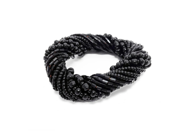 Rond de serviette perlé - Noir - Ensemble de 4 - BABE013B-SET4 - Bazar Bizar