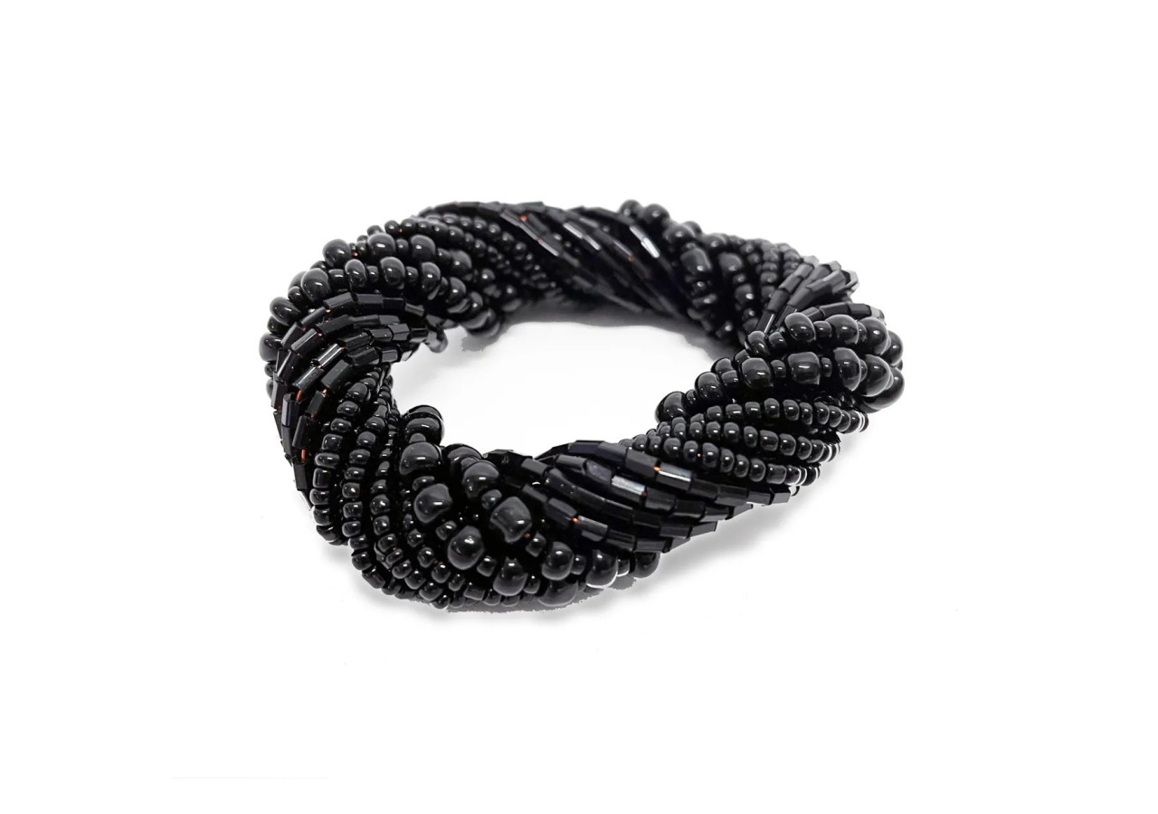 Rond de serviette perlé - Noir - Ensemble de 4 - BABE013B-SET4 - Bazar Bizar