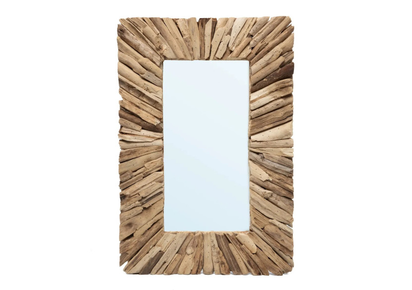 Miroir encadré en driftwood - Naturel M - JAHU038N-M-60x40 - Bazar Bizar