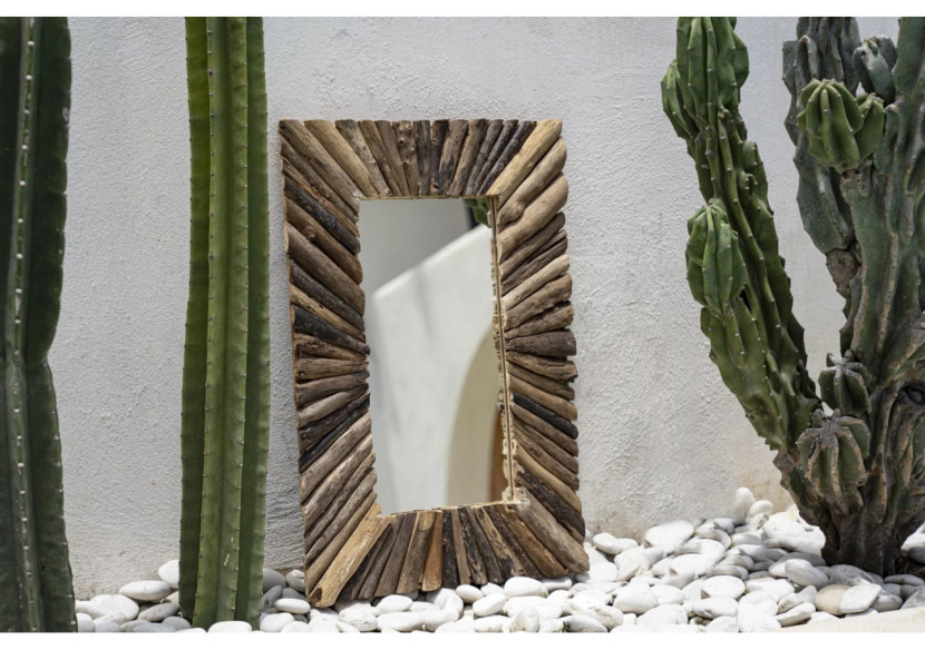 Miroir encadré en driftwood - Naturel M - JAHU038N-M-60x40 - Bazar Bizar