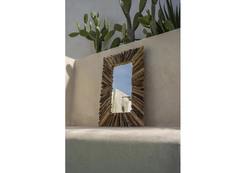 Miroir encadré en driftwood - Naturel M - JAHU038N-M-60x40 - Bazar Bizar