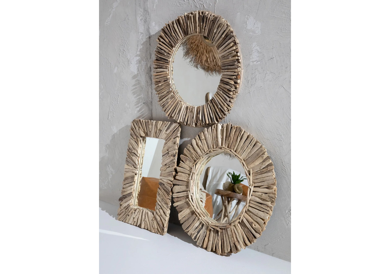 Miroir encadré en driftwood - Naturel M - JAHU038N-M-60x40 - Bazar Bizar