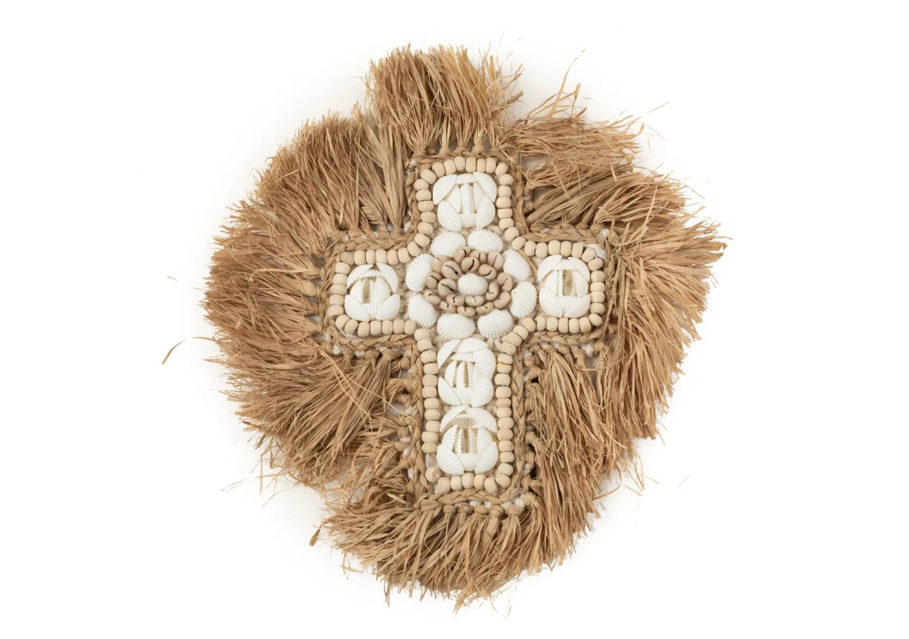 Croix décorative en raffia - Blanc naturel L - BALE080NW-L - Bazar Bizar