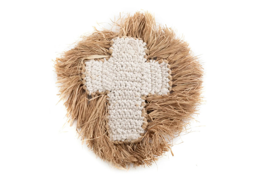 Croix décorative en raffia - Blanc naturel L - BALE080NW-L - Bazar Bizar