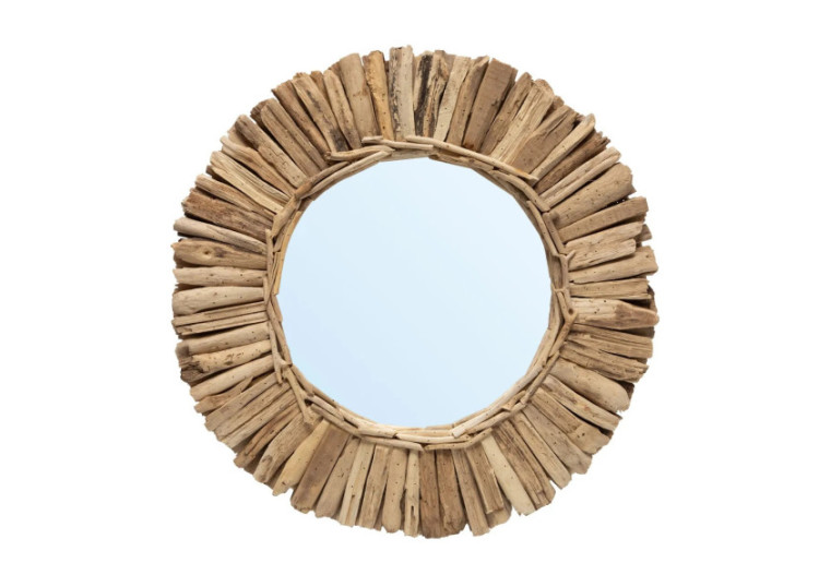 Miroir Couronne en Bois Flotté - Naturel - Taille M - JAHU037N-M-60 - Bazar Bizar