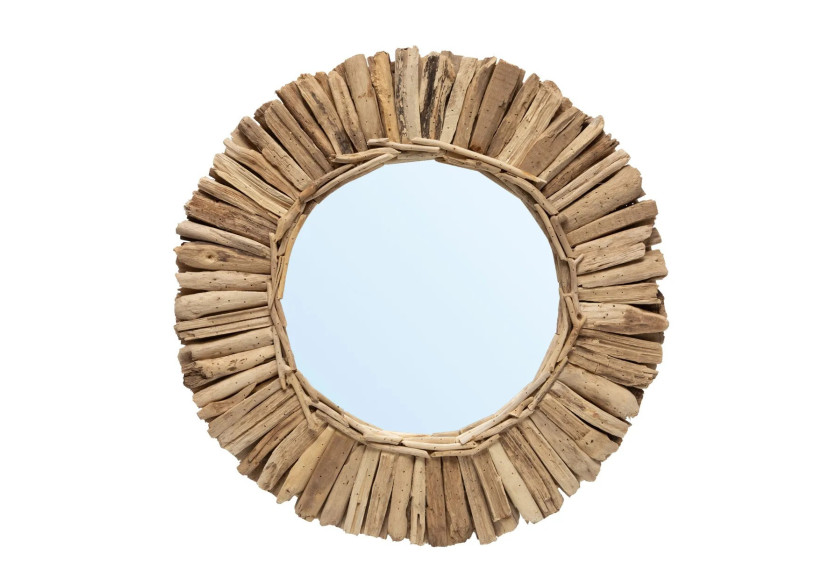 Miroir Couronne en Bois Flotté - Naturel - Taille M - JAHU037N-M-60 - Bazar Bizar