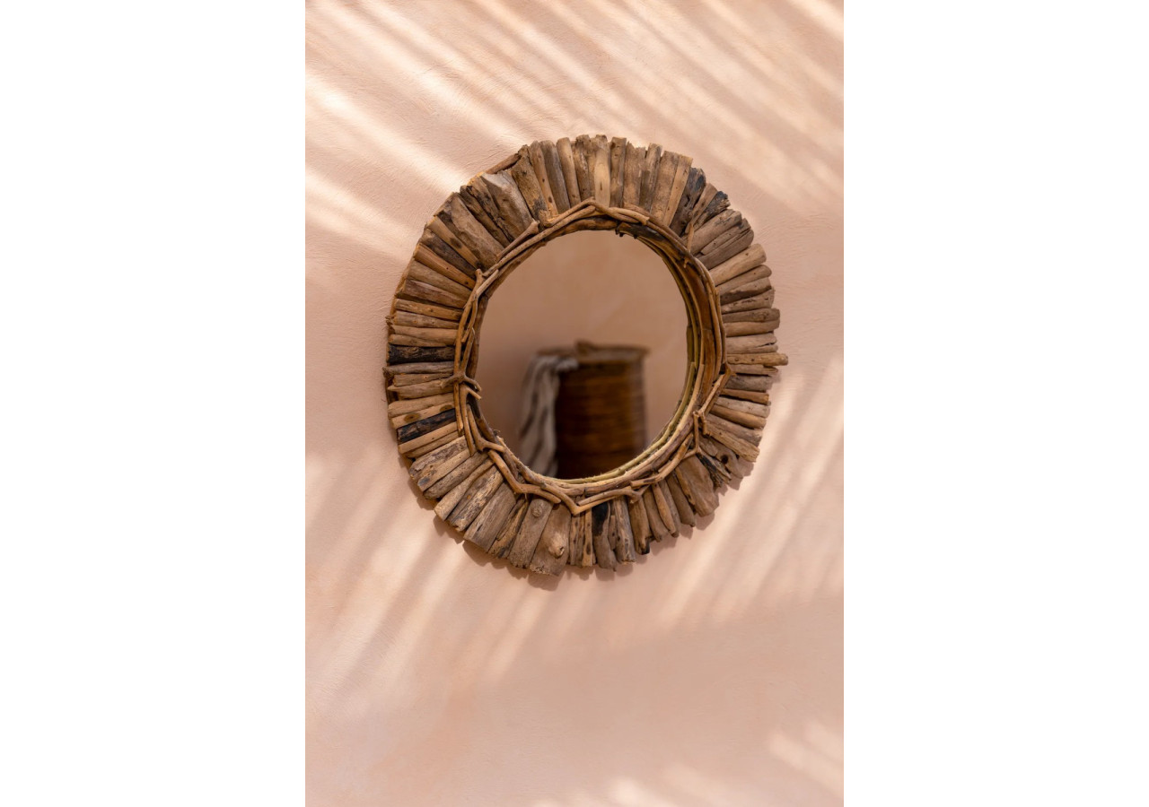 Miroir Couronne en Bois Flotté - Naturel - Taille M - JAHU037N-M-60 - Bazar Bizar