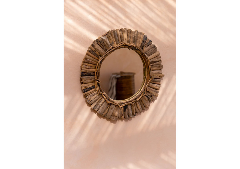Miroir Couronne en Bois Flotté - Naturel - Taille M - JAHU037N-M-60 - Bazar Bizar