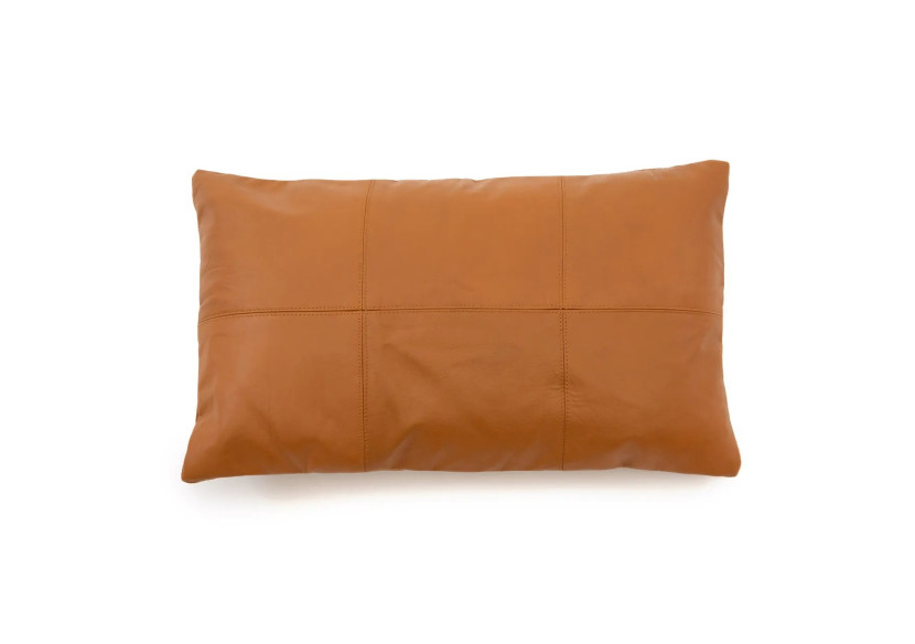 Housse de Coussin en Cuir Six Panneaux - Camel - 30x50 cm - INPG002Ca-30x50 - Bazar Bizar