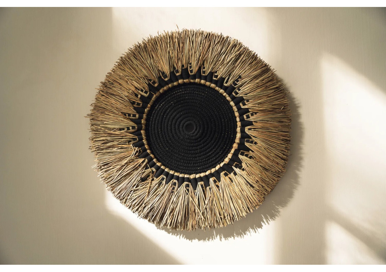 Déco Murale Macramé en Raffia - Noir Naturel - JABR053BN - Bazar Bizar