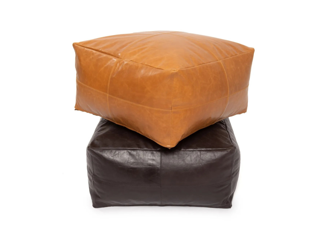 Pouf Collectors - Cuir chocolat 40cm - INPG007Ch-60 - Bazar Bizar