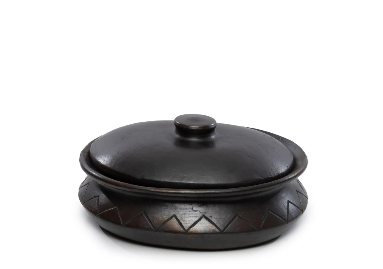 Pot ovale brûlé avec motif - Noir - JAES030B - Bazar Bizar