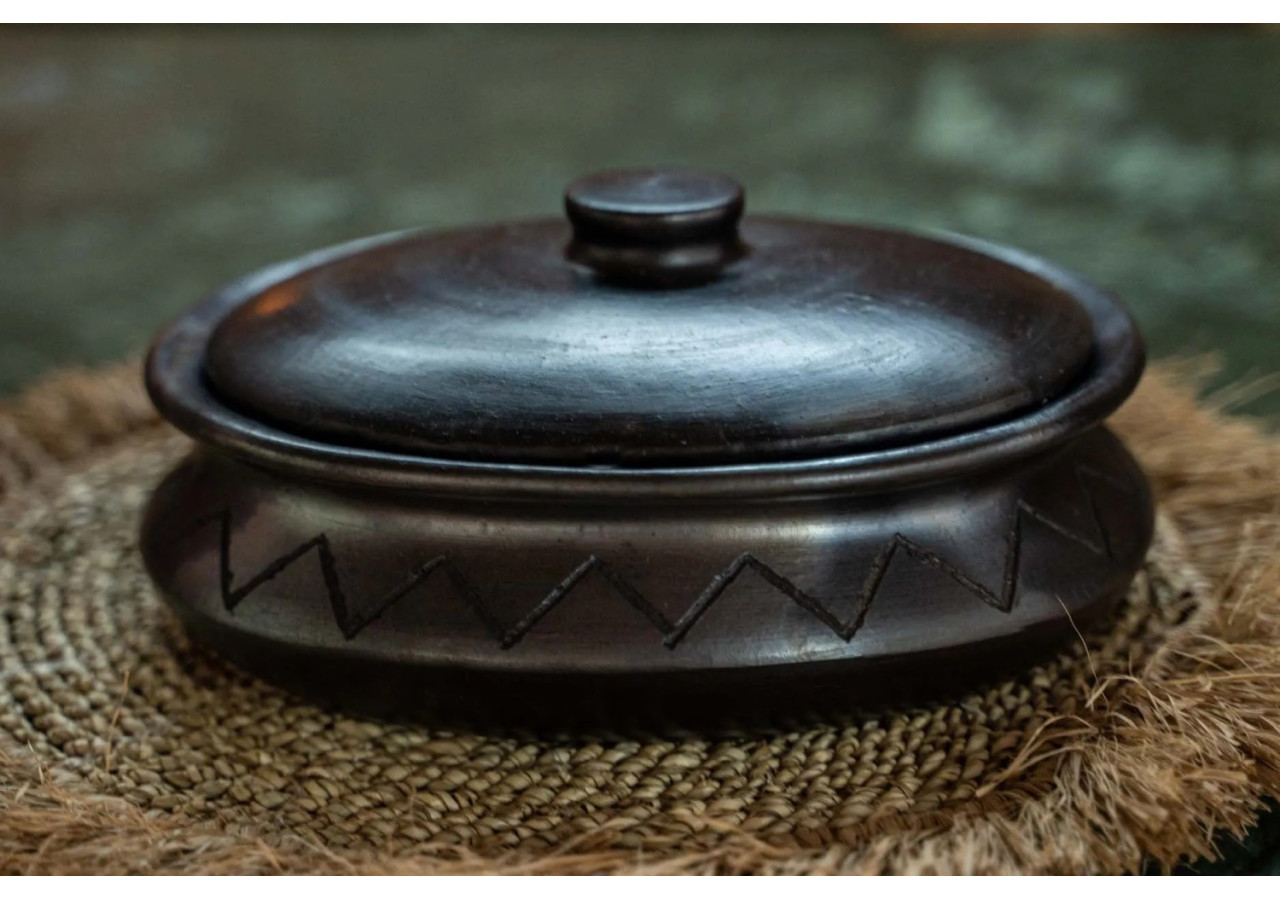 Pot ovale brûlé avec motif - Noir - JAES030B - Bazar Bizar