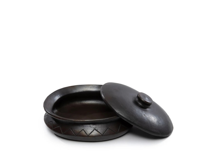 Pot ovale brûlé avec motif - Noir - JAES030B - Bazar Bizar