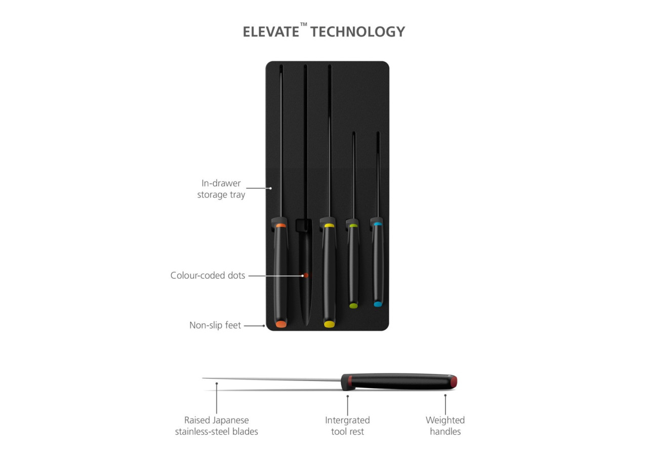 Ensemble de Couteaux Elevate Store - 5 pièces en acier inoxydable japonais - JJ 004922 - Joseph Joseph