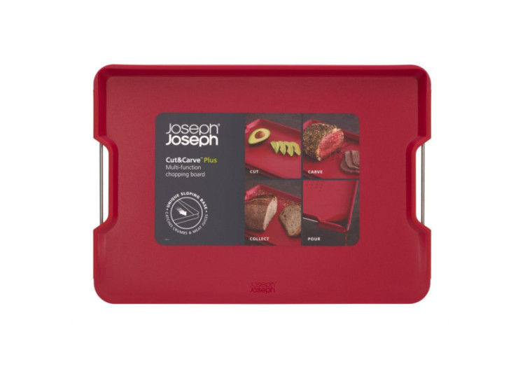 Planche à découper Cut&Carve Plus - Grande Taille, Double Face, Rouge - JJ 005110 - Joseph Joseph