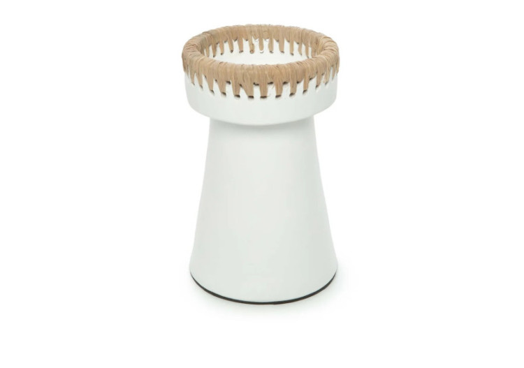 Bougeoir Élégant - Terracotta blanc avec accent raffia - JABR045WN-L - Bazar Bizar