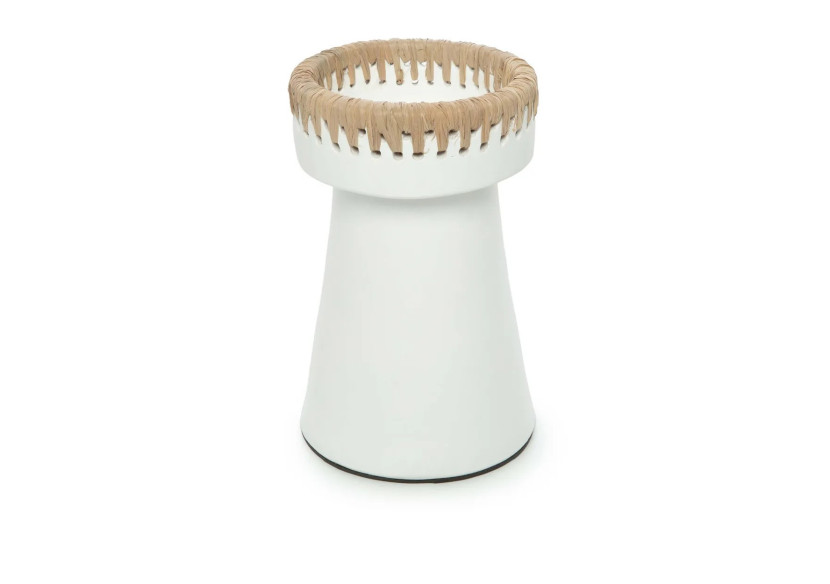 Bougeoir Élégant - Terracotta blanc avec accent raffia - JABR045WN-L - Bazar Bizar