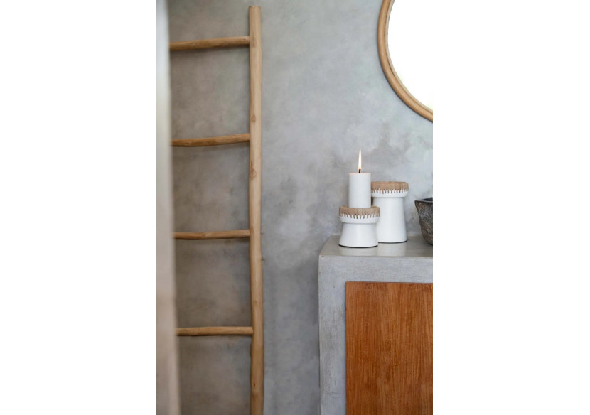 Bougeoir Élégant - Terracotta blanc avec accent raffia - JABR045WN-L - Bazar Bizar