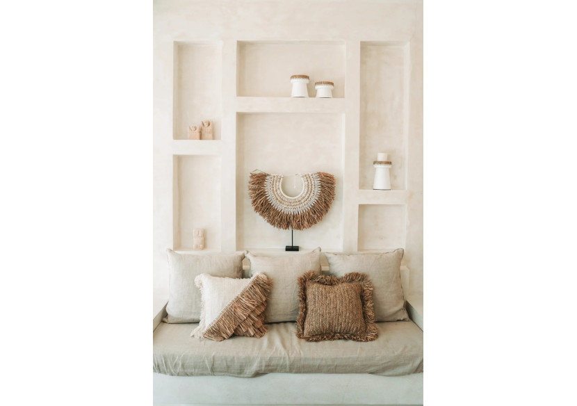 Bougeoir Élégant - Terracotta blanc avec accent raffia - JABR045WN-L - Bazar Bizar