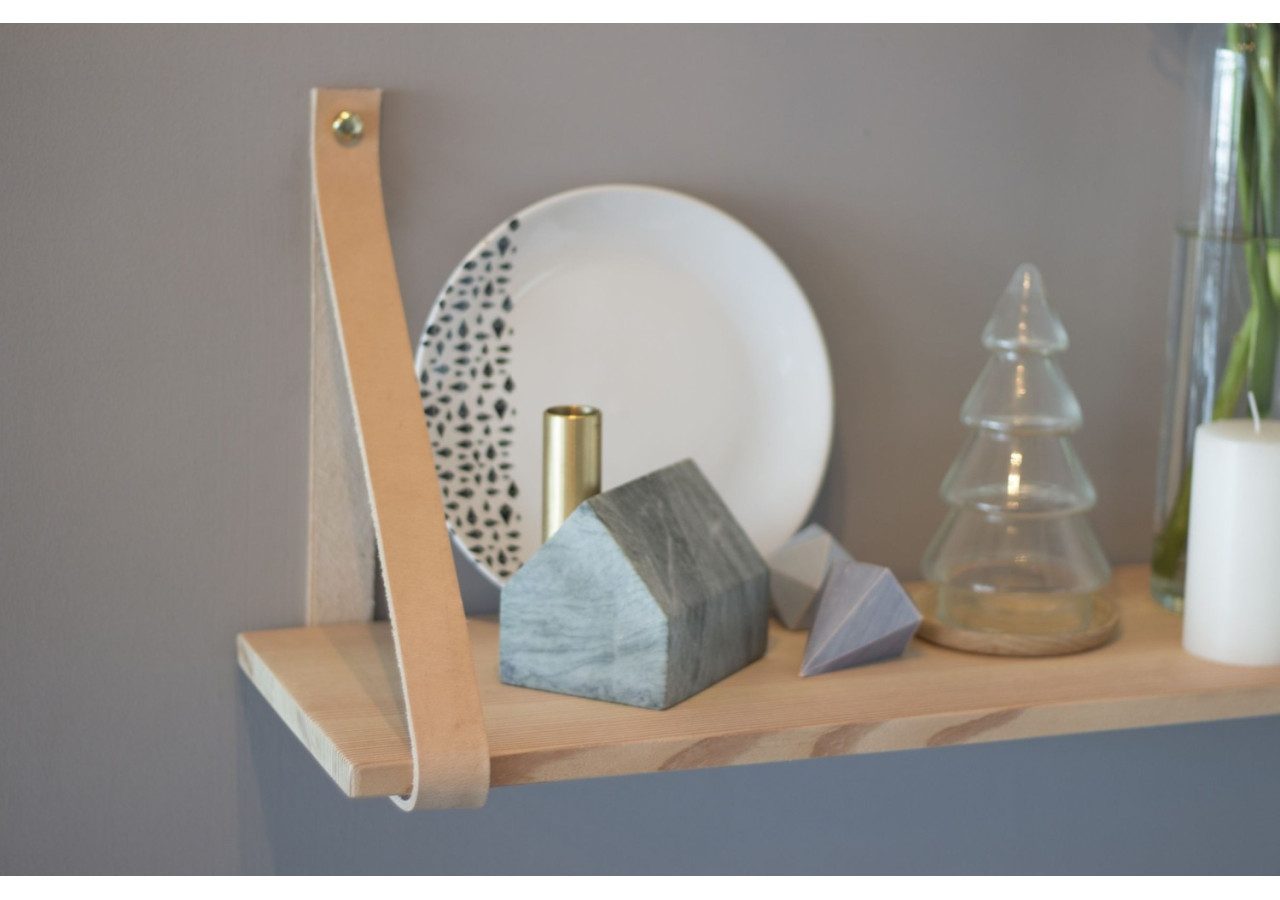 Étagère en Bois Shelfie - Design Écologique avec Bandes en Cuir - TD 019021 - TAK Design